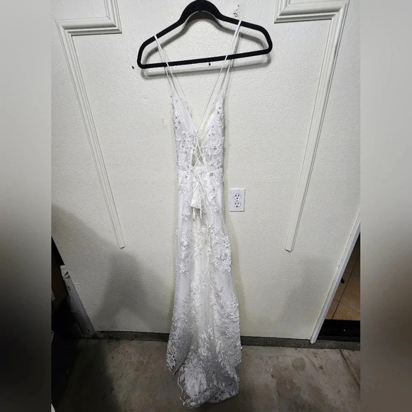 Lulus Enchanting Eternity Ivory Pearl Lace-Up Backless Dress Wedding Bride - Picture 10 of 11